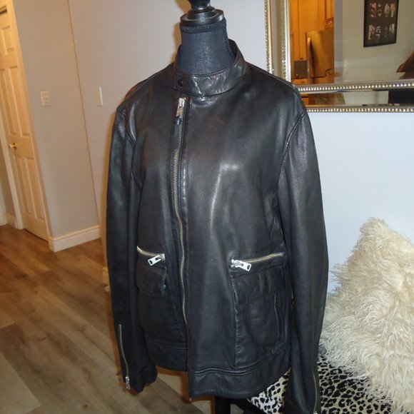 All Saints Mens Kallow Biker Leather Jacket Size XL NWOT - Picture 2 of 7